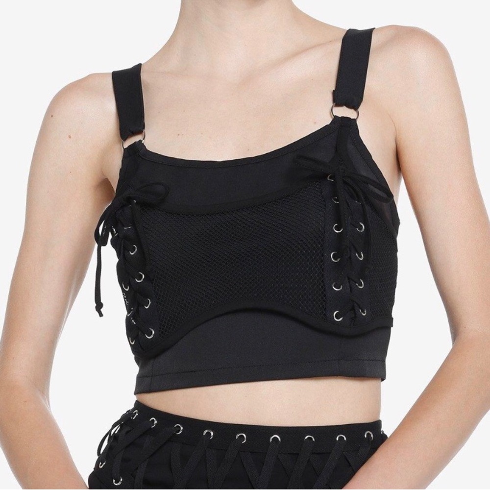 Hot Topic Social Collision Fishnet Layered Tank Top Lacing Details Size M